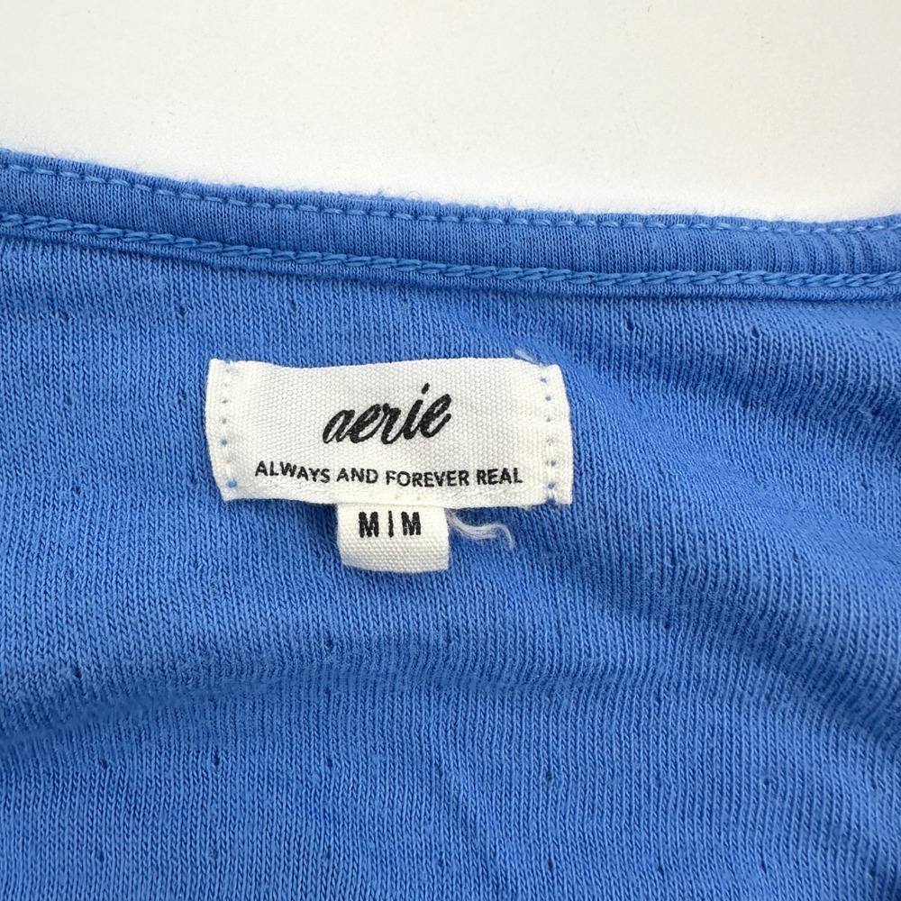 Aerie Blue Endless Summer Cropped Sweatshirt Ruffle Hem Tie Cuff Size Medium - Picture 6 of 9